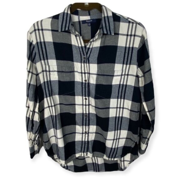Madewell Oversized Flannel Shirt Lamont Plaid Tomboy Shirttail Top Size XXS Boho - Picture 4 of 9